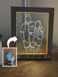 Personalized Portrait Led Lamp - Engraved Wooden Photo Frame, Anniversary Gift - thumbnail 1