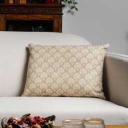 Wildflower Boudoir Cushion in Natural Linen. Block-Print Floral, Blossoms & Botanical Design, Multicoloured. 17x12 - thumbnail 1