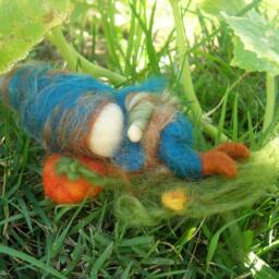 Gnome Napping in A Wee Pumpkin Patch - Waldorf Inspired Wool Needle Felted Autumn Custom Made By Rebecca Varon - thumbnail 4