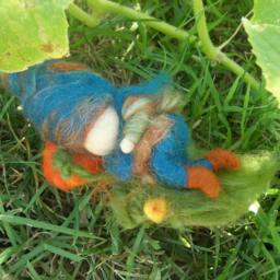 Gnome Napping in A Wee Pumpkin Patch - Waldorf Inspired Wool Needle Felted Autumn Custom Made By Rebecca Varon