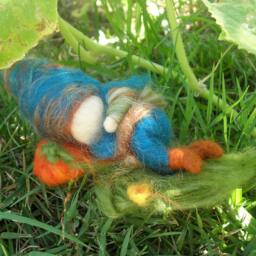 Gnome Napping in A Wee Pumpkin Patch - Waldorf Inspired Wool Needle Felted Autumn Custom Made By Rebecca Varon - thumbnail 2