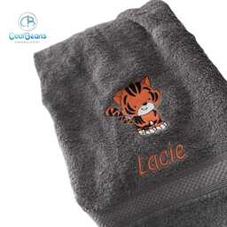 Tiger Towel - Personalised Face Cloth/Hand Bath = Embroidered With & Text - thumbnail 2