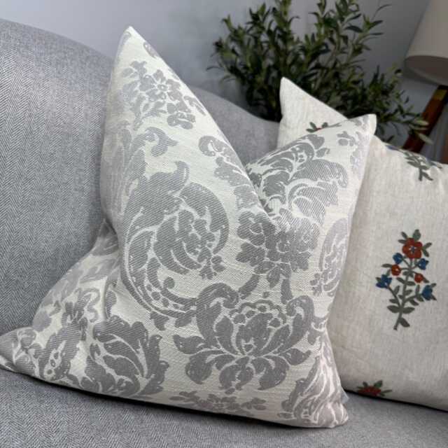 Contemporary Grey Damask Accent Pillow Cover - Sofa Or Bed Decor John Lewis Fabric - image 1