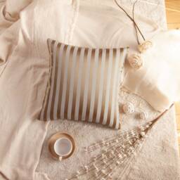 Gold Tan & Beige Pillow, Throw Pillow Cover, Decorative Cushion Striped Satin Blend Trendy Pillowcase - thumbnail 2