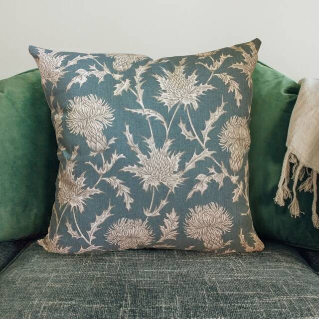 Teal Thistle Cushion Cover Handmade Country Home Decor - image 1