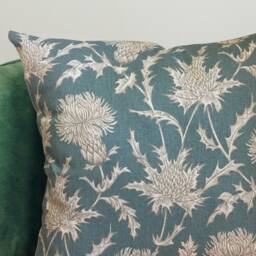 Teal Thistle Cushion Cover Handmade Country Home Decor - thumbnail 2