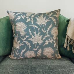 Teal Thistle Cushion Cover Handmade Country Home Decor - thumbnail 1