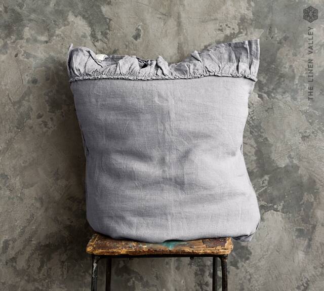 Charcoal Grey Linen Pillow Sham With Ruffles -Grey Pillow-standard, Queen, King Sizes - Natural Flax Softened - image 1