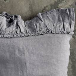 Charcoal Grey Linen Pillow Sham With Ruffles -Grey Pillow-standard, Queen, King Sizes - Natural Flax Softened - thumbnail 2