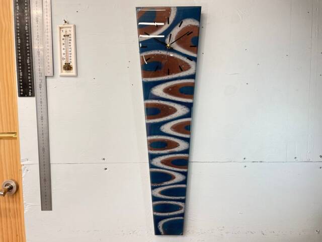 70cm Long Narrow Dark Blue & Copper Abstract Resin Wall Clock, Modern Unusual Home Decor - image 1