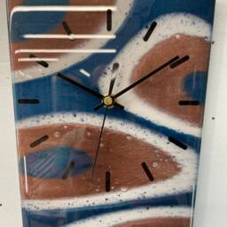 70cm Long Narrow Dark Blue & Copper Abstract Resin Wall Clock, Modern Unusual Home Decor - thumbnail 3