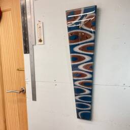 70cm Long Narrow Dark Blue & Copper Abstract Resin Wall Clock, Modern Unusual Home Decor - thumbnail 2