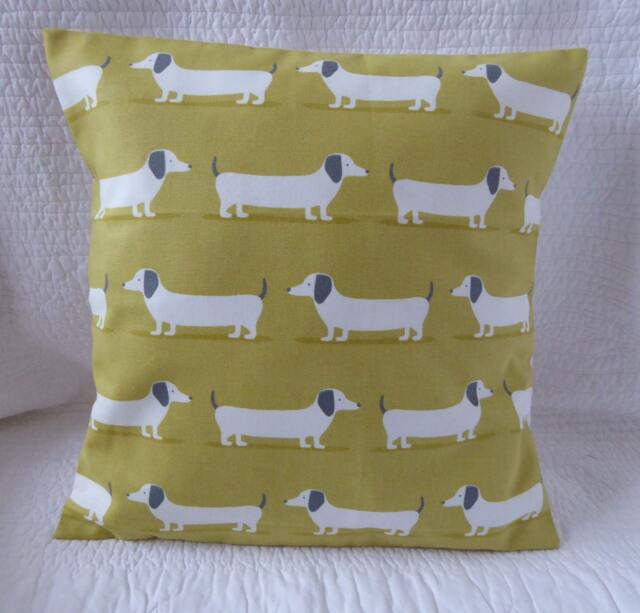 Handmade Dachshund Print Cushion Cover, Saffron Mustard Yellow, 16 - image 1