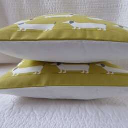 Handmade Dachshund Print Cushion Cover, Saffron Mustard Yellow, 16 - thumbnail 3