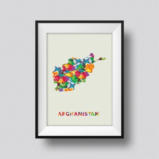 Afghanistan Watercolor Map Art Print Ink Splash Poster Canvas, Map