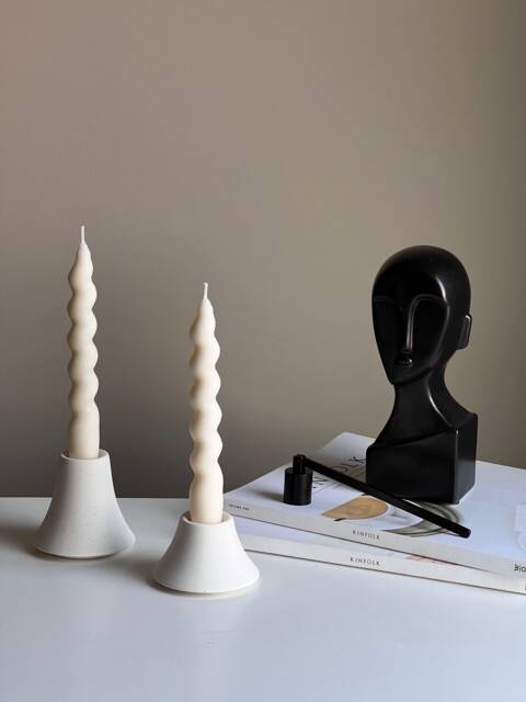 Round Jesmonite Candlestick Holder Minimalist Table Decor - image 1