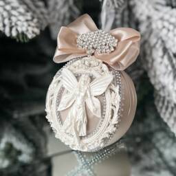 Christmas Beige 3.15''decorations, Christmas Balls , Xmas Silk Balls, Decoration For Home Tree/Holiday Ornament - thumbnail 3