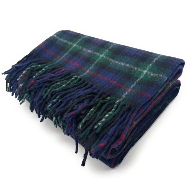 Mackenzie Tartan Wool Knee Blanket, Green & Navy Check Pattern, 185x77cm, Scottish Made, Fringed Edges - image 1