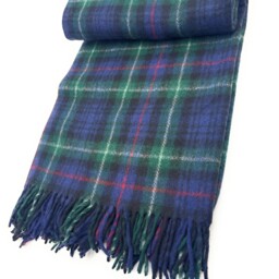 Mackenzie Tartan Wool Knee Blanket, Green & Navy Check Pattern, 185x77cm, Scottish Made, Fringed Edges - thumbnail 2