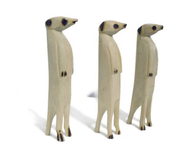 Set Of 3 Meerkat Jacaranda Wood Sculptures. Hand Carved Figurines. Home/Office Interior Decor South African Art. Suricate/Mongoose Handmade - image 1