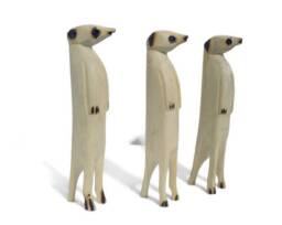 Set Of 3 Meerkat Jacaranda Wood Sculptures. Hand Carved Figurines. Home/Office Interior Decor South African Art. Suricate/Mongoose Handmade - thumbnail 1