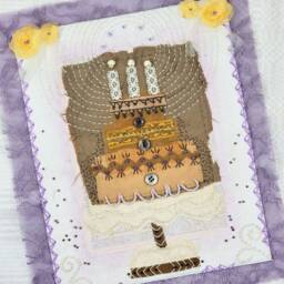 Celebrate Mocha Cake Folk Art Beaded & Embroidered Textile Picture - thumbnail 2