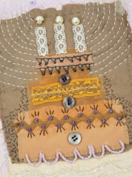 Celebrate Mocha Cake Folk Art Beaded & Embroidered Textile Picture - thumbnail 1