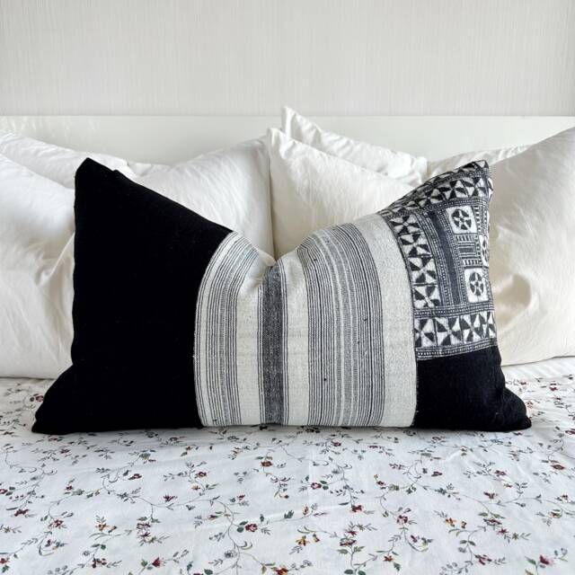 Handmade Hmong Hemp Pillow Cover Ethnic Tribal Embroidery - 16x26 - image 1