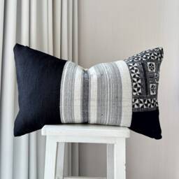 Handmade Hmong Hemp Pillow Cover Ethnic Tribal Embroidery - 16x26 - thumbnail 2