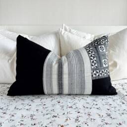 Handmade Hmong Hemp Pillow Cover Ethnic Tribal Embroidery - 16x26 - thumbnail 1