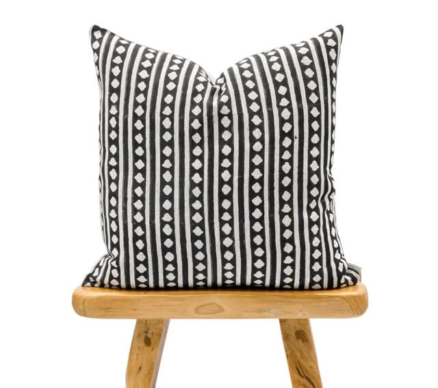 Designer Black Stripes On Natural Linen Pillow Cover, & White Cover, Boho Pillow, Decorative Throw Striped Pillow - image 1