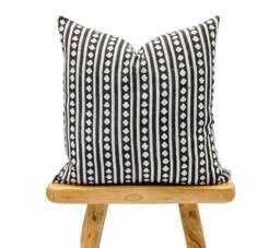 Designer Black Stripes On Natural Linen Pillow Cover, & White Cover, Boho Pillow, Decorative Throw Striped Pillow - thumbnail 1
