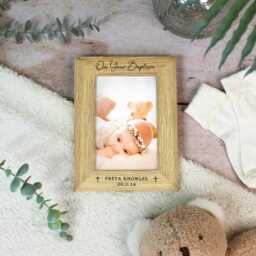 On Your Christening Photo Frame, Personalised Wooden Baptism Picture Baby Name & Date, Gift For Godson Goddaughter, 4x6 - thumbnail 3