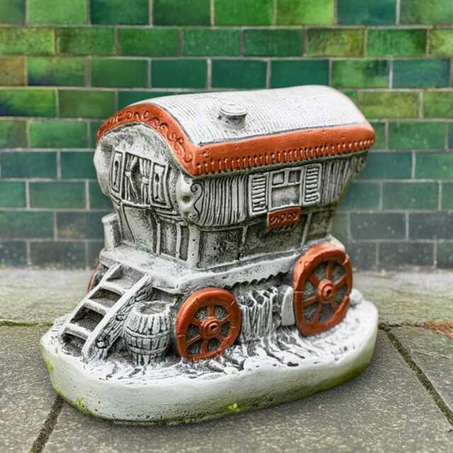 Concrete Wagon Sculpture Rustic Gipsy Caravan Figurine Stone Cart Statue Handmade Rustic Ornament Cement Country Art Gift - image 1