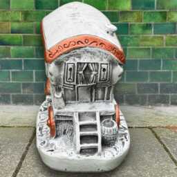 Concrete Wagon Sculpture Rustic Gipsy Caravan Figurine Stone Cart Statue Handmade Rustic Ornament Cement Country Art Gift - thumbnail 3