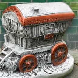 Concrete Wagon Sculpture Rustic Gipsy Caravan Figurine Stone Cart Statue Handmade Rustic Ornament Cement Country Art Gift - thumbnail 2