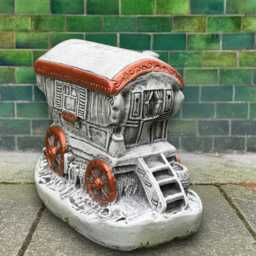 Concrete Wagon Sculpture Rustic Gipsy Caravan Figurine Stone Cart Statue Handmade Rustic Ornament Cement Country Art Gift - thumbnail 4
