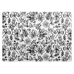 Floral Sketch Office Chair Floor Protector, Grayscale Desk Mat, Plants Vinyl Gaming Mat - thumbnail 2
