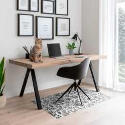Floral Sketch Office Chair Floor Protector, Grayscale Desk Mat, Plants Vinyl Gaming Mat - thumbnail 3