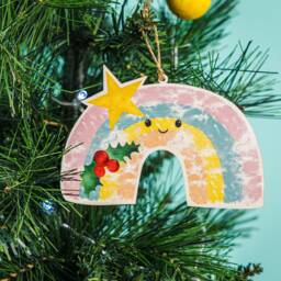 Pastel Rainbow Christmas Tree Decoration, Holly Bauble, Pastel Rainbow Thanks Giving Rainbow, Plywood - thumbnail 2