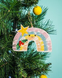 Pastel Rainbow Christmas Tree Decoration, Holly Bauble, Pastel Rainbow Thanks Giving Rainbow, Plywood - thumbnail 1