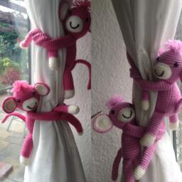 Crochet Monkey Curtain Tie Backs, Nursery Decor, Baby Shower Gift - thumbnail 2