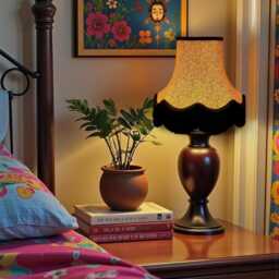 Vintage Handmade Ochre Gold Animal Print Lampshade With Black Fringe, Made in The UK - Animal Fabric Lamp Shades - thumbnail 2