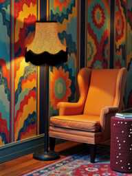 Vintage Handmade Ochre Gold Animal Print Lampshade With Black Fringe, Made in The UK - Animal Fabric Lamp Shades - thumbnail 1