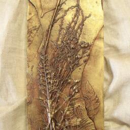 Unique Home Office Decor Bas Relief Wall Sculpture Autumn Grasses & Ferns Original Art Piece Nature Garden Enthusiast Gift Idea Gold Tile - thumbnail 4