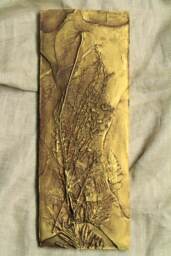 Unique Home Office Decor Bas Relief Wall Sculpture Autumn Grasses & Ferns Original Art Piece Nature Garden Enthusiast Gift Idea Gold Tile
