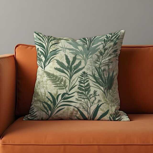 Green Botanical Cushion Cover, Leaf Pattern Throw Pillow Decorative Sofa Pillowcase, Neutral Modern Home Decor - image 1