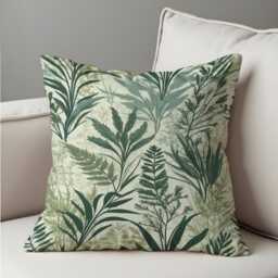 Green Botanical Cushion Cover, Leaf Pattern Throw Pillow Decorative Sofa Pillowcase, Neutral Modern Home Decor - thumbnail 2