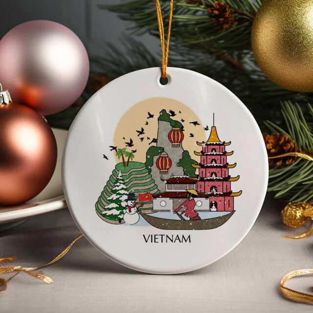 Vietnam Personalised Christmas Tree Ceramic Ornament Decoration Gift Present Xmas Bauble Decor Holiday Travel - image 1