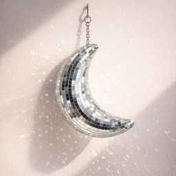 Mirror Mosaic Moon Ornament - Hanging Wall Decor Silver Sparkle Accent Celestial Home Decoration Statement Gift - thumbnail 3